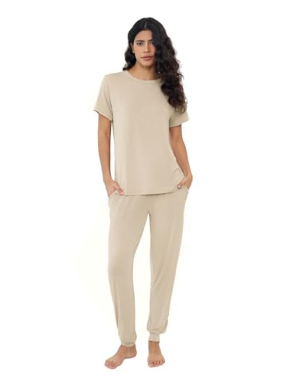 Bamboo Viscose Cooling Short Sleeve Jogger Pajama Set Soft Lounge
